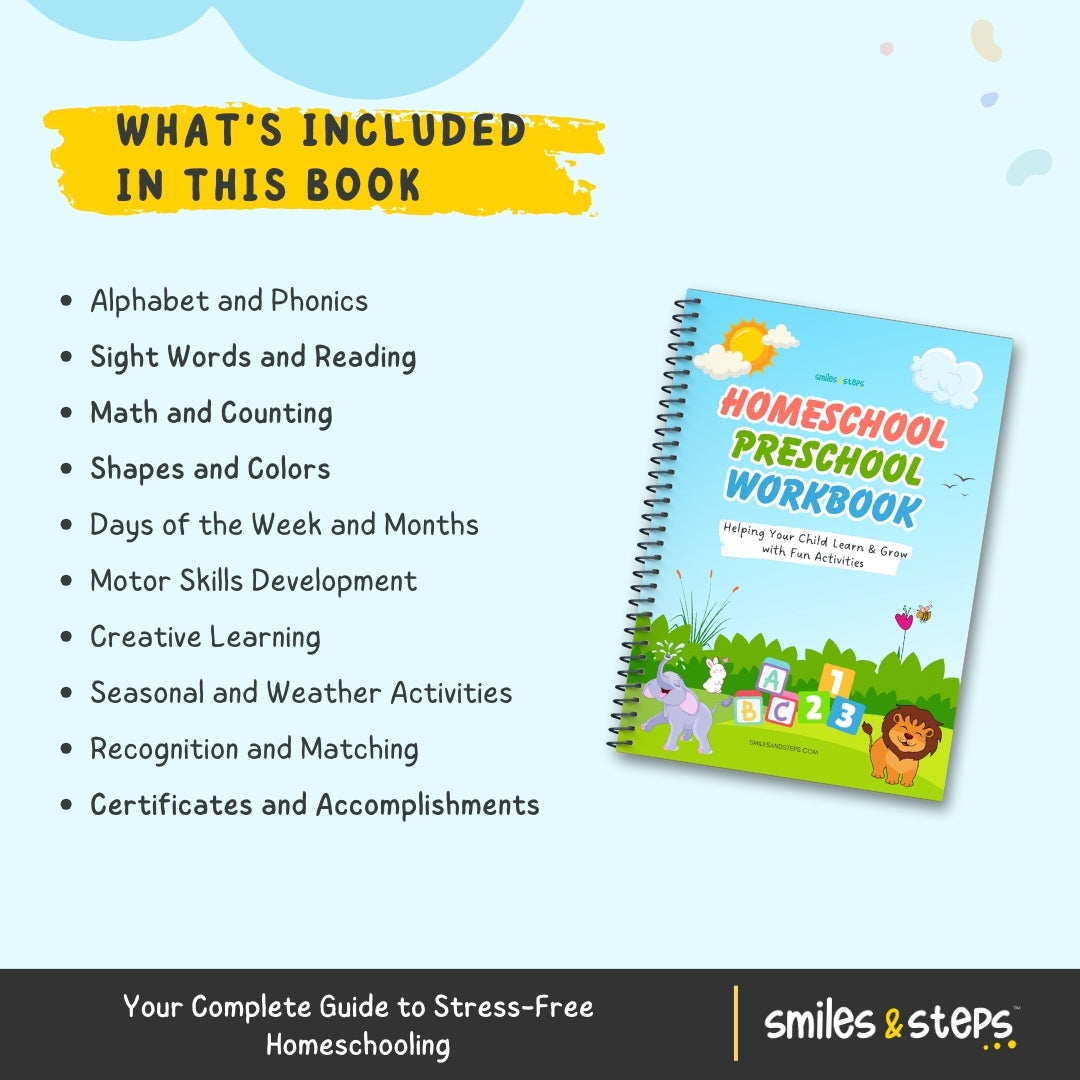 Homeschool Preschool Workbook | Letters, Numbers & Early Skills