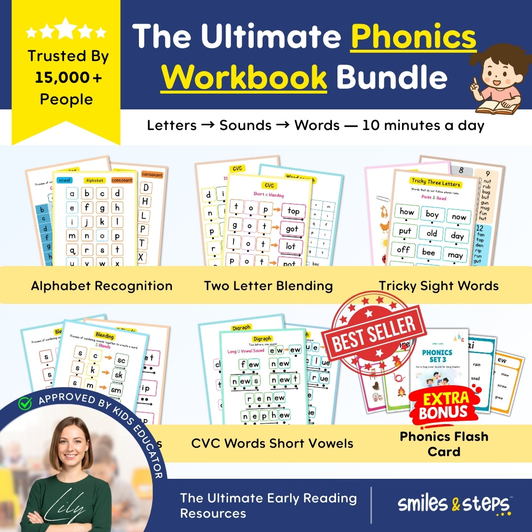 The Ultimate Phonics Workbook Bundle | CVC Words & Sight Words | Read, Blend & Smile!