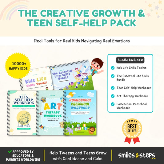 The Creative Growth & Teen Self-Help 5 Workbook Pack | 5-in-1 Bundle for Confidence, Calm, Life Skills & Art Therapy