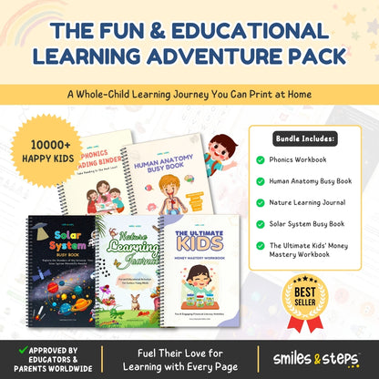 The Fun & Educational Learning Adventure Bundle – Includes 5 Expert Workbooks for STEM, Phonics, Space, Nature & Life Skills