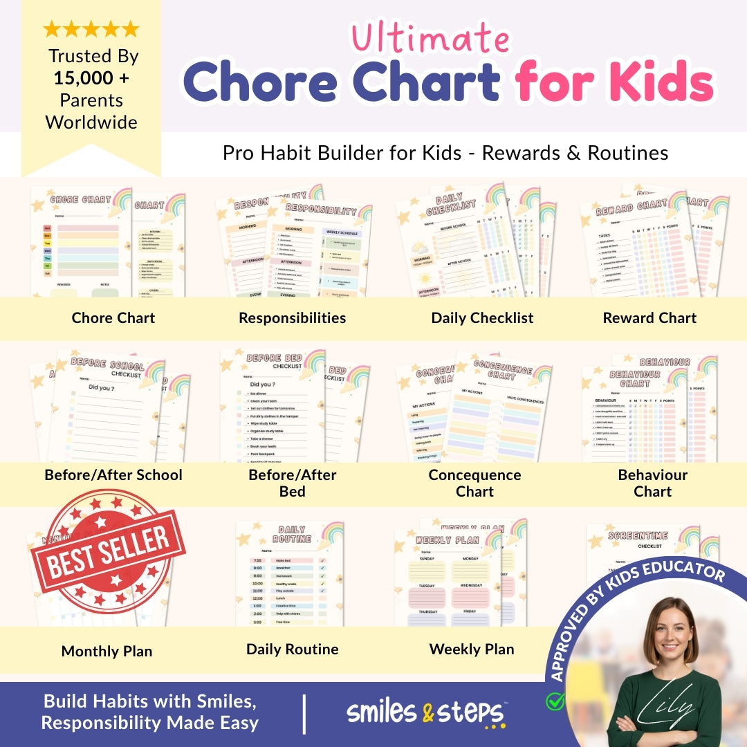 Ultimate Chore Chart for Kids – Build Responsibility & Routines with Smiles, Not Struggles.
